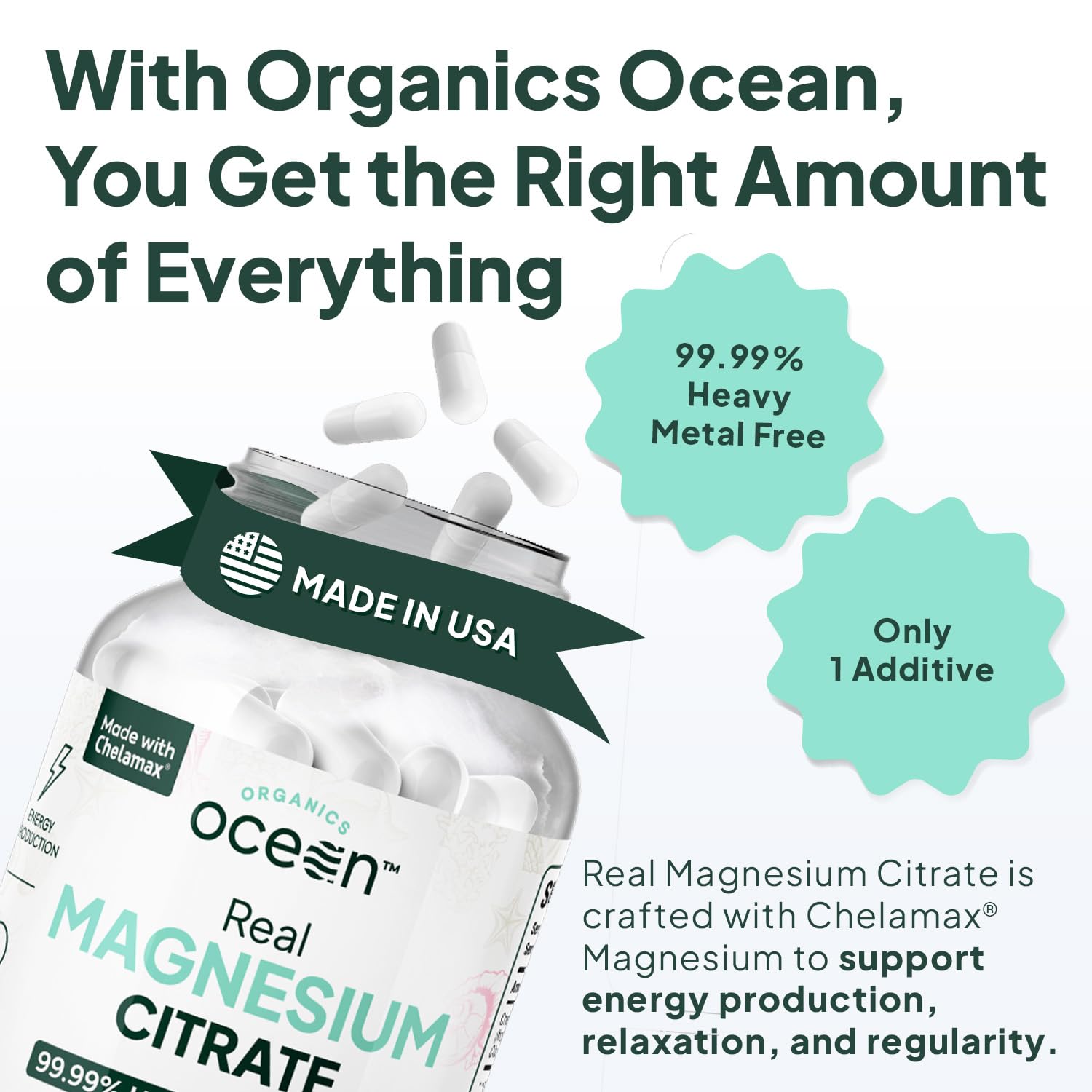 Organics Ocean polvo de magnesio mostrando textura pura y origen