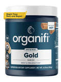 Organifi Gold frente del empaque mostrando marca y beneficios relajantes