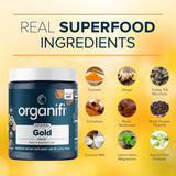 Ingredientes de Organifi Gold exhibidos resaltando origen natural y equilibrio