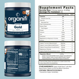 Polvo de Organifi Gold primer plano que revela textura cremosa y mezcla