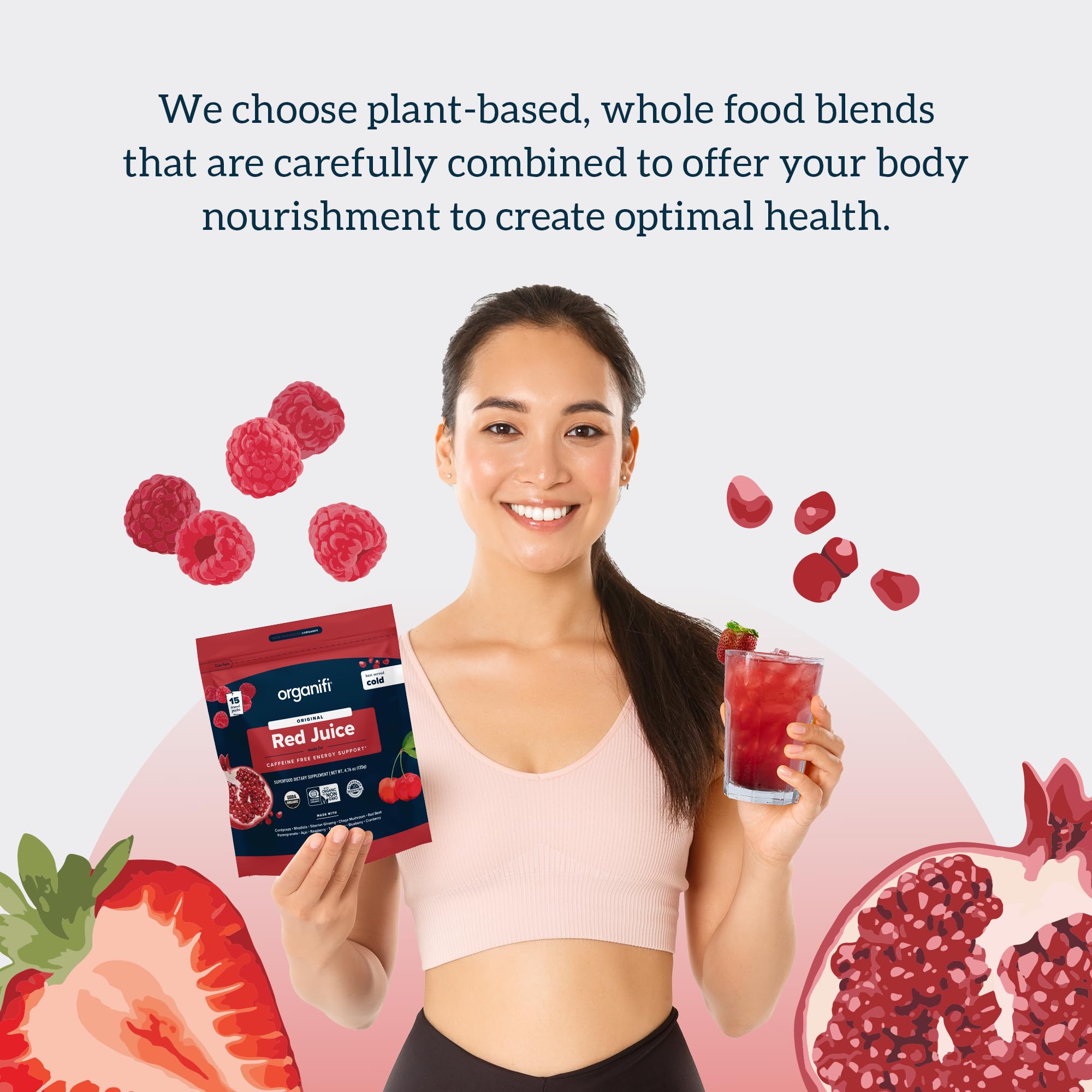 Organifi Red Juice en mesa estilo de vida, marca promueve bienestar diario