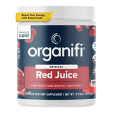 Organifi Red Juice frontal del envase mostrando la marca y conveniencia