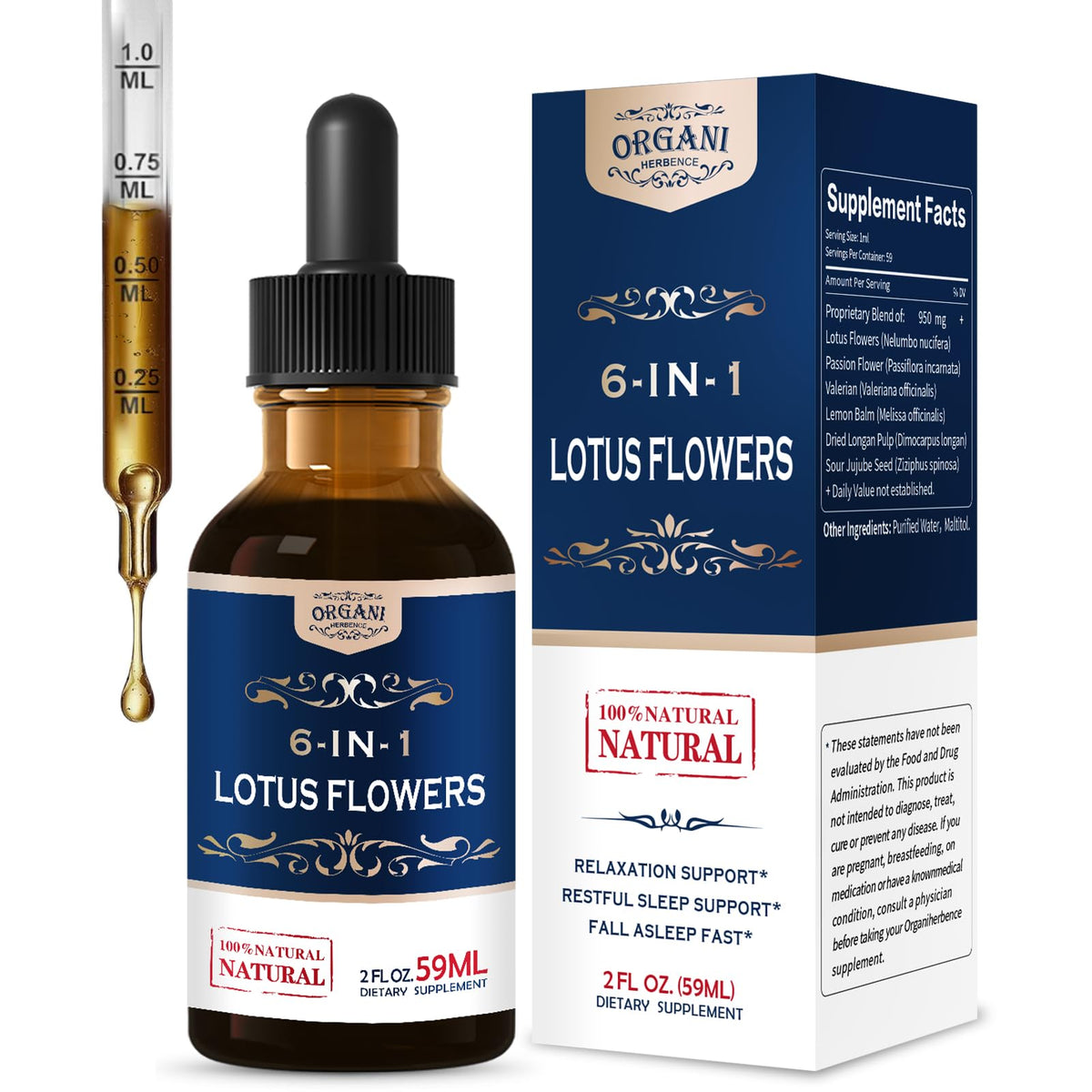 ORGANIHERBENCE frasco frontal mostrando envase y beneficio de relajación