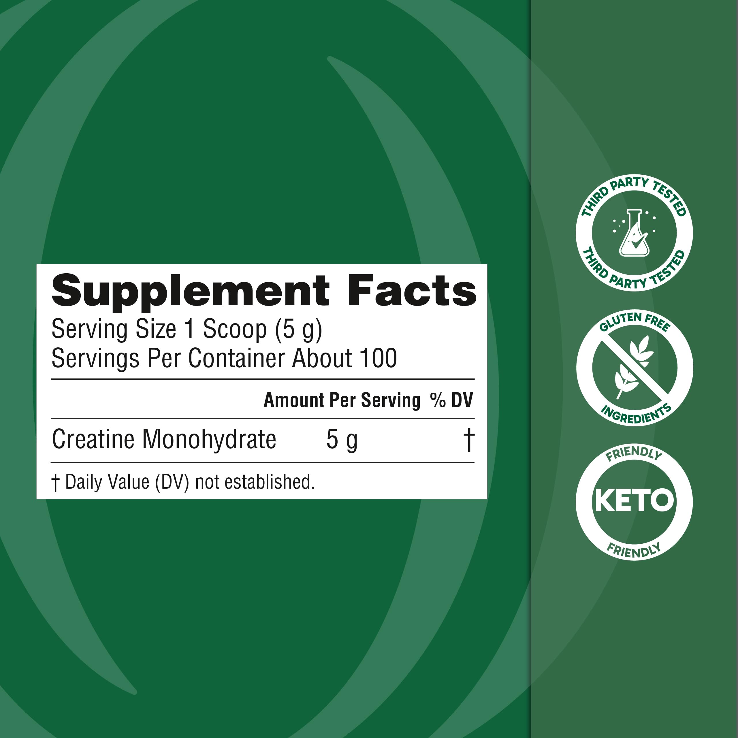 Organika creatine cucharada con 5 g por servicio, dosificación clara y práctica