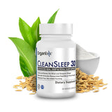 Organixx Clean Sleep 3D vista frontal mostrando el envase y beneficio de calma