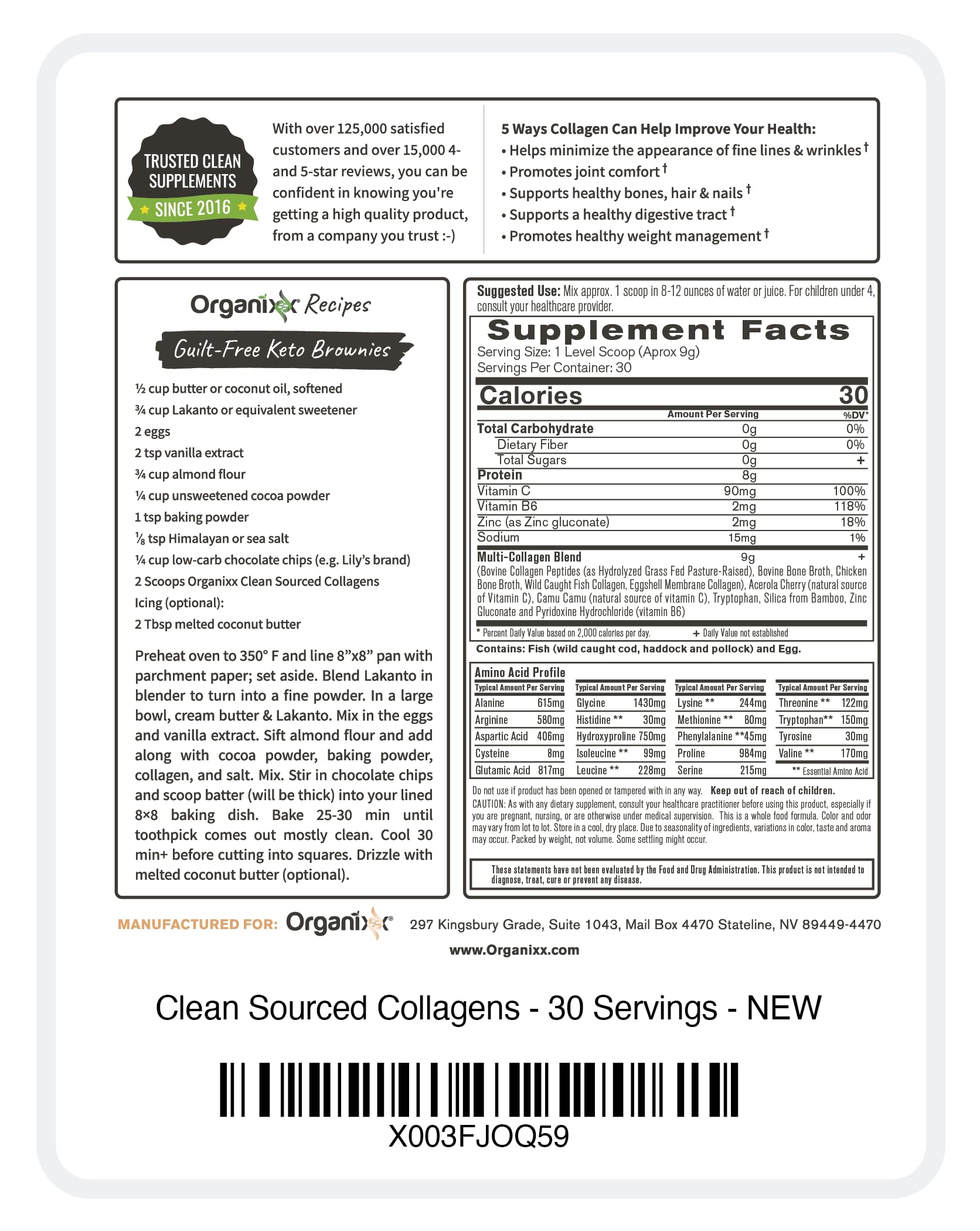 Organixx en desayuno saludable, apoyo diario para piel y articulaciones