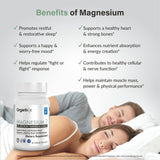 Frasco de Organixx Magnesium 7 junto a plato de cena, uso nocturno recomendado