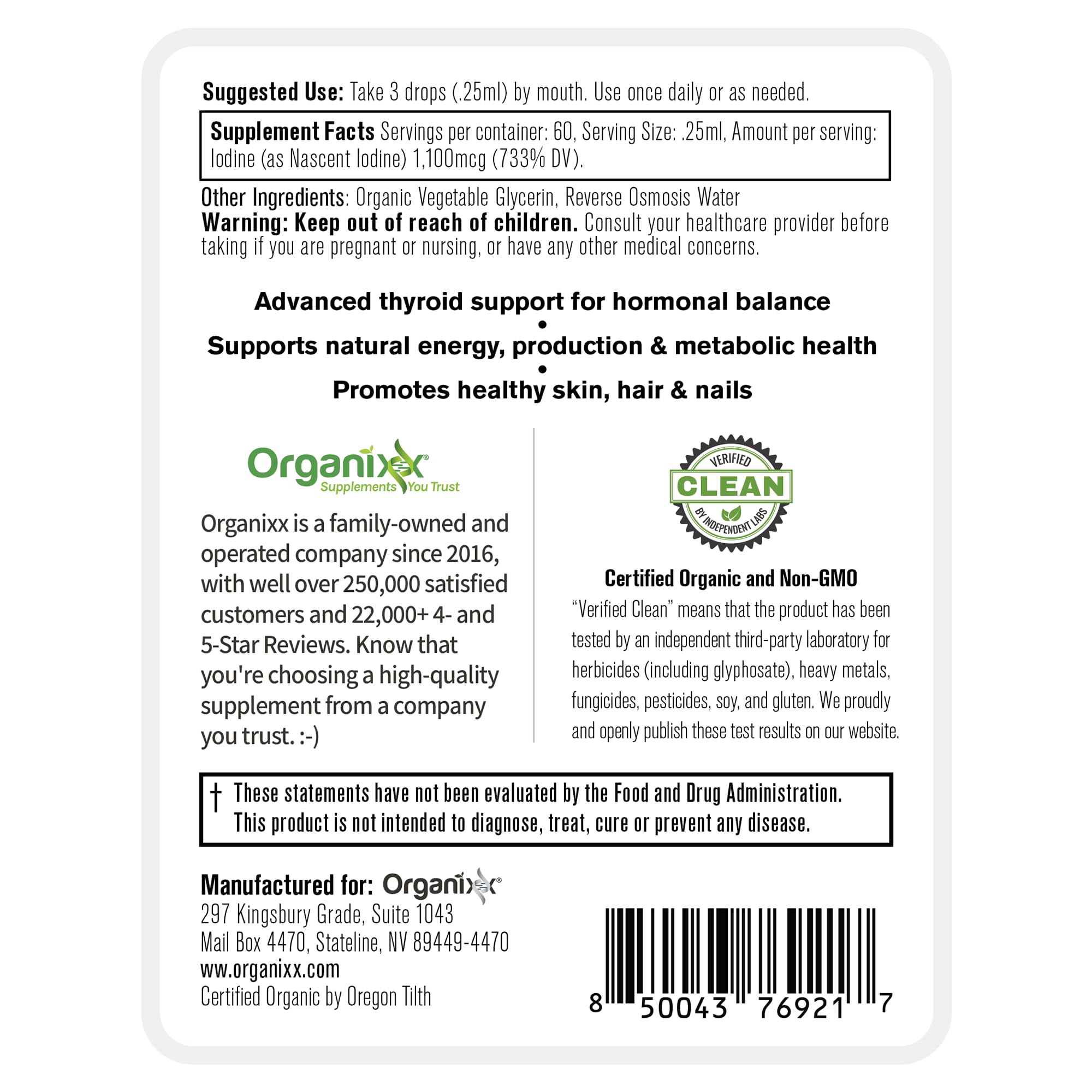 Organixx etiqueta con ingredientes limpios y certificaciones visibles