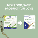 Organyc compresa abierta vista superior para comprobar capas absorbentes