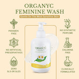 Organyc detalle de textura del gel con gota, beneficio suavidad y espuma ligera