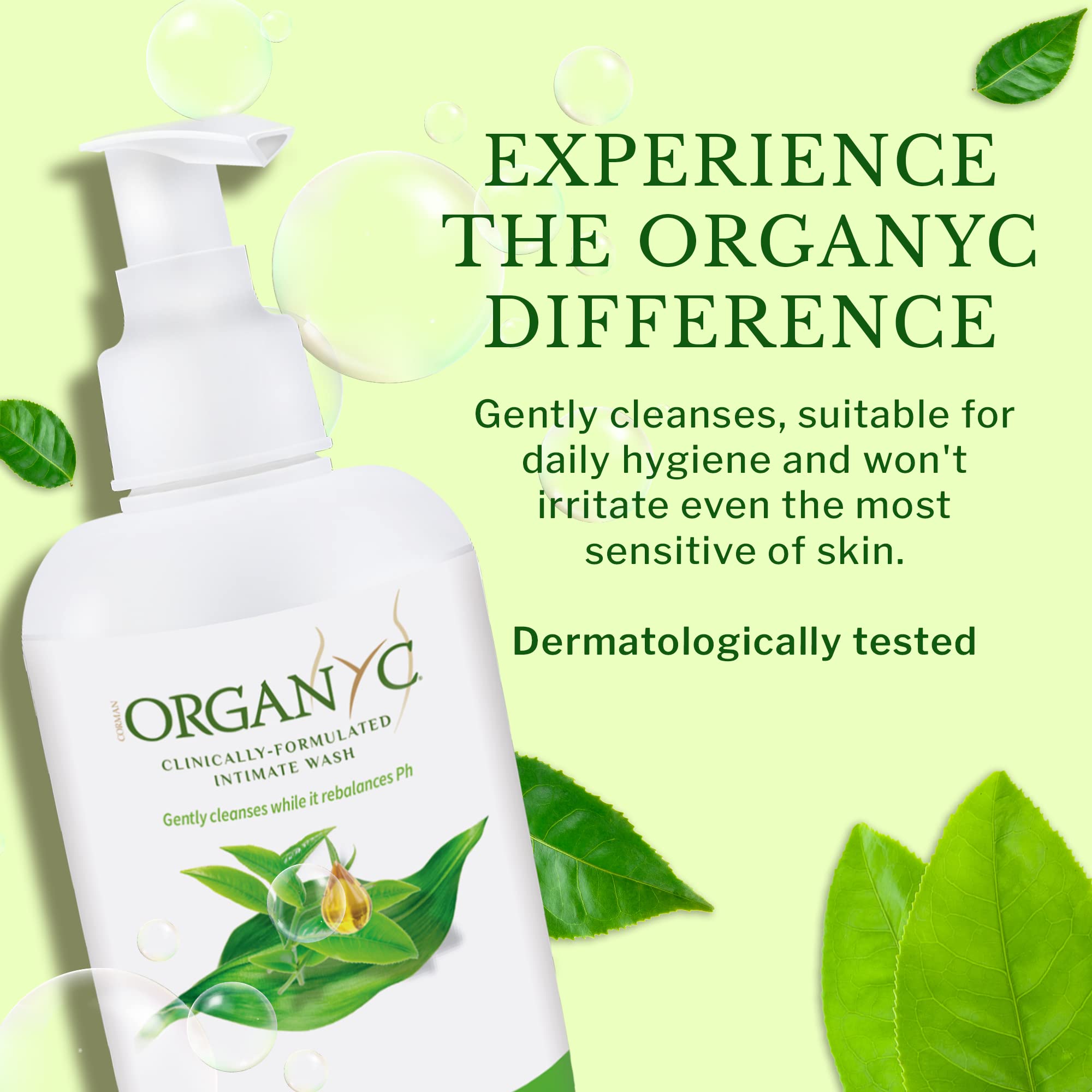 Organyc en entorno de baño, sugiere uso diario y cuidado íntimo natural