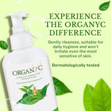 Organyc en entorno de baño, sugiere uso diario y cuidado íntimo natural
