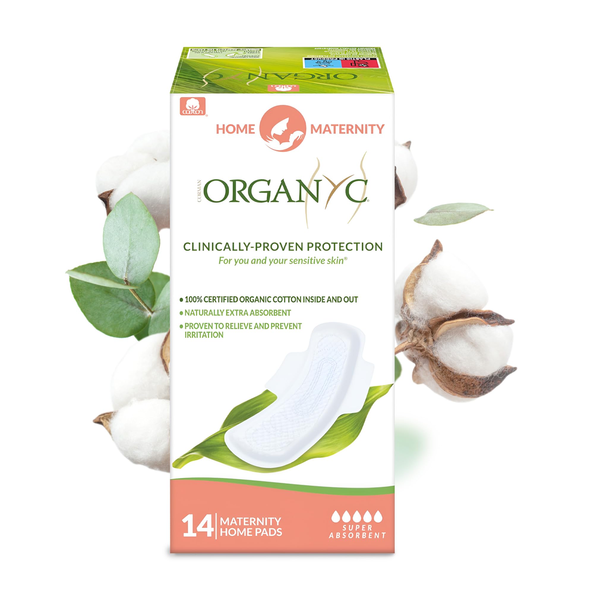 Organyc empaque frontal con 14 toallas postparto, comodidad inmediata