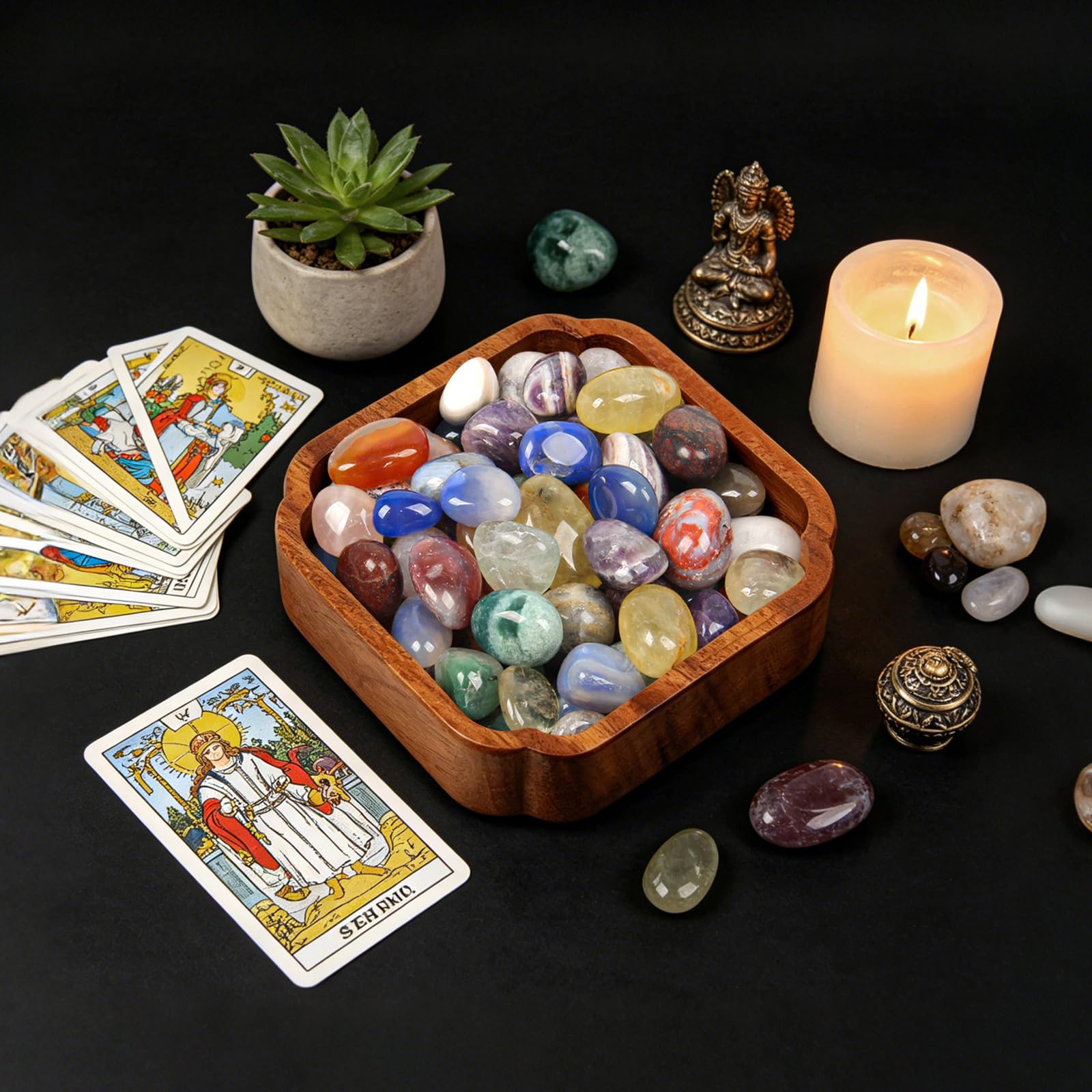 Orientrea bandeja superior con piedras que inspira ideas de decoración rápida