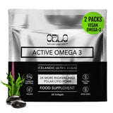 Orlo frontal del envase mostrando producto vegano y beneficios claros
