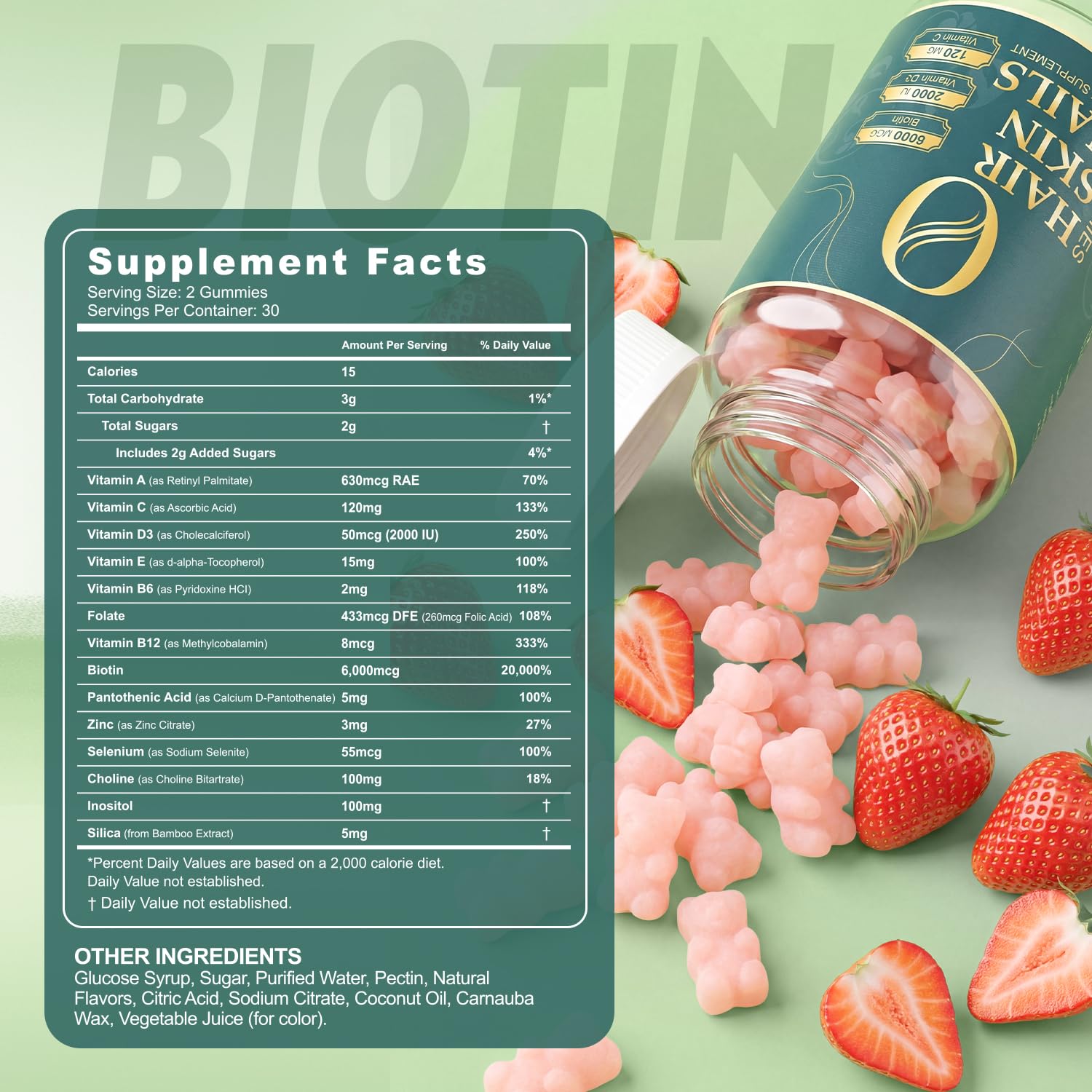 Ormelique etiqueta con ingredientes cerca resalta biotina 6000 mcg y vitaminas