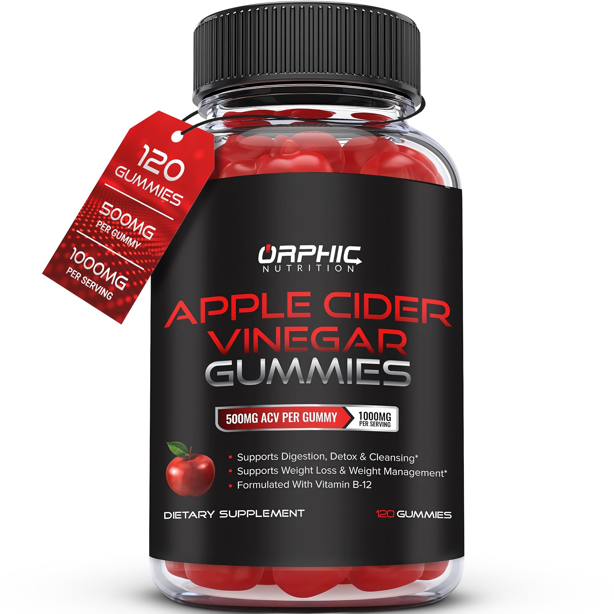 ORPHIC NUTRITION frasco frontal del producto mostrando 120 gomitas y beneficio de conveniencia