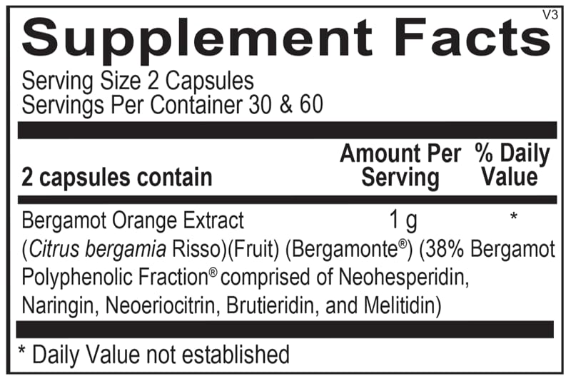 Ortho Bergamot BPF cápsula en primer plano con textura visible, facilita toma diaria