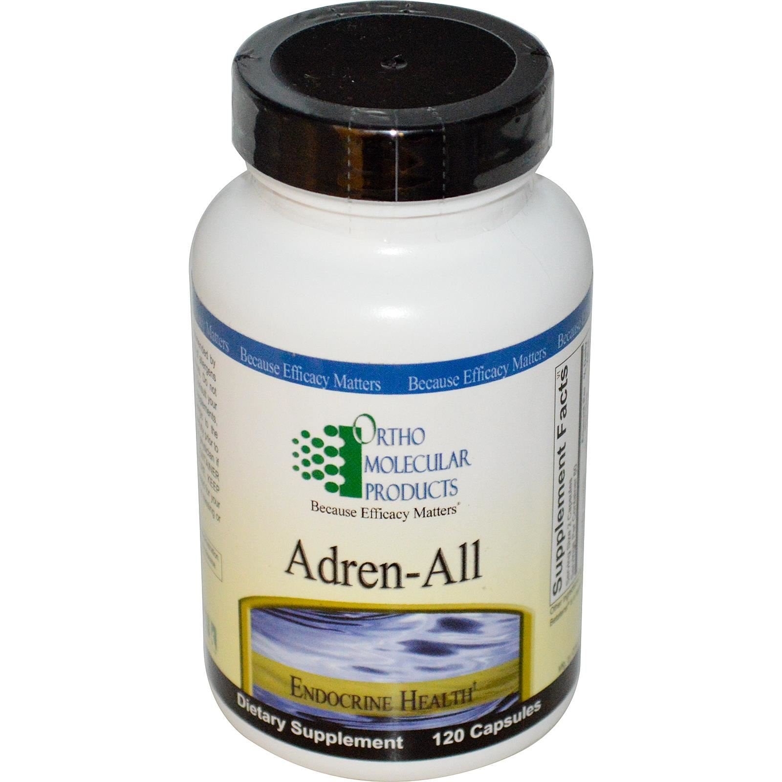 Ortho Molecular Products Adren-All bote frontal mostrando etiqueta clara y soporte nutricional