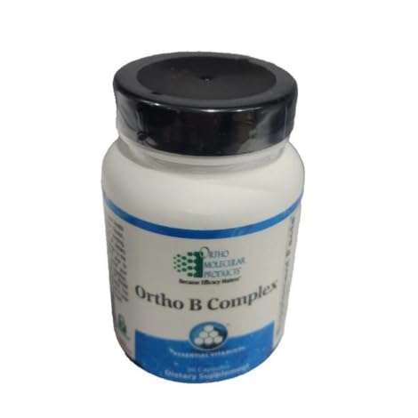 Ortho Molecular frasco frontal de Ortho B Complex 90 mostrando etiquetado y beneficio nutricional