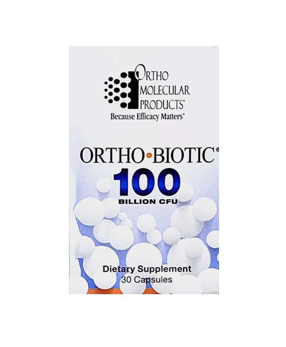 Ortho Molecular Ortho Biotic vista frontal del envase mostrando 30 cápsulas y beneficios
