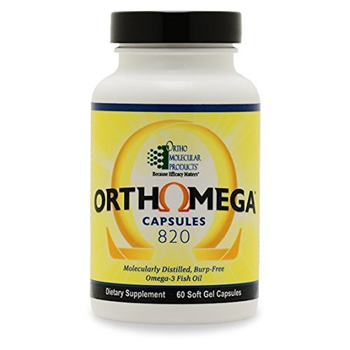 Ortho Molecular Orthomega 820 frasco frontal mostrando cápsulas y etiqueta clara, suplementación concentrada