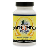 Ortho Molecular Orthomega 820 frasco frontal mostrando cápsulas y etiqueta clara, suplementación concentrada