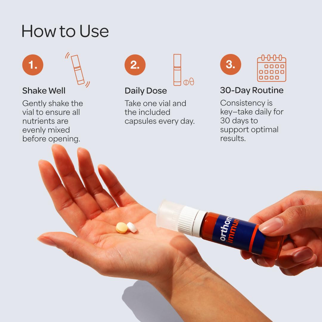 Orthomol Immun etiqueta con ingredientes clave mostrando composición clara