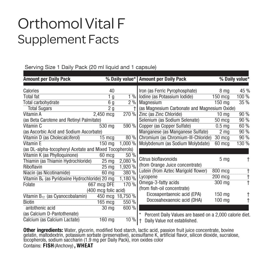 Orthomol Vital F cápsula omega‑3 ampliada, aporta ácidos grasos esenciales
