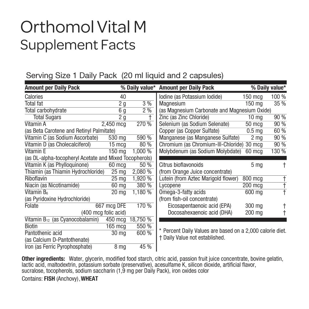 Orthomol Vital M líquido omega-3 resaltando textura y facilidad de ingestión