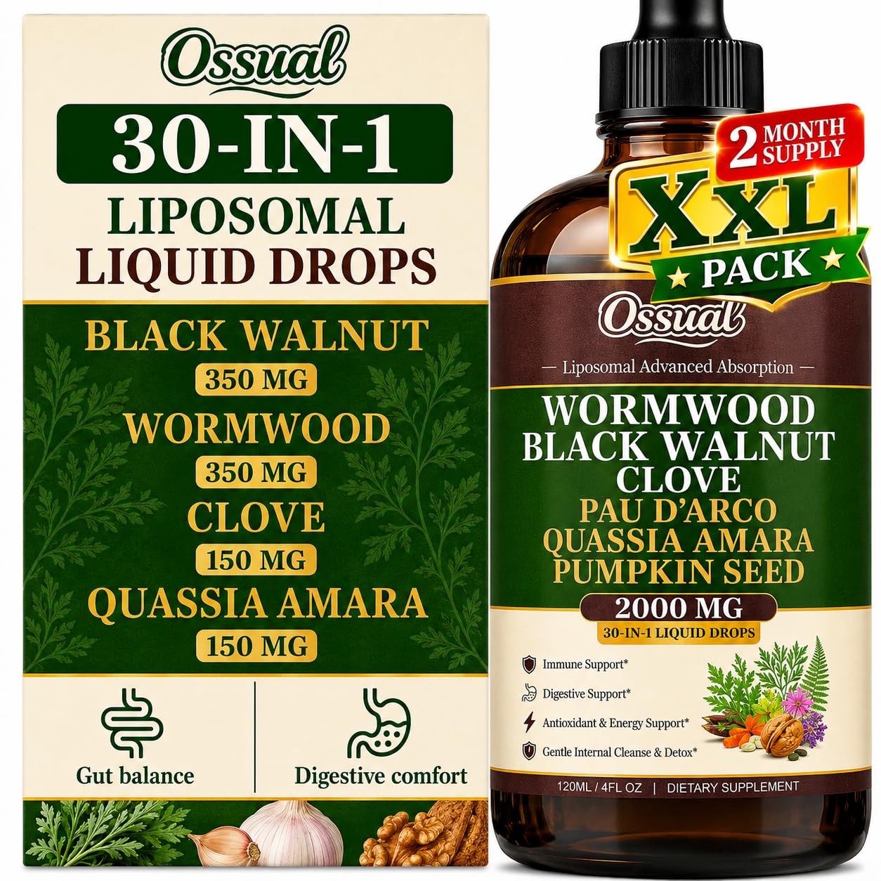 Ossual botella frontal mostrando etiqueta y volumen 120 mL, facilita identificación