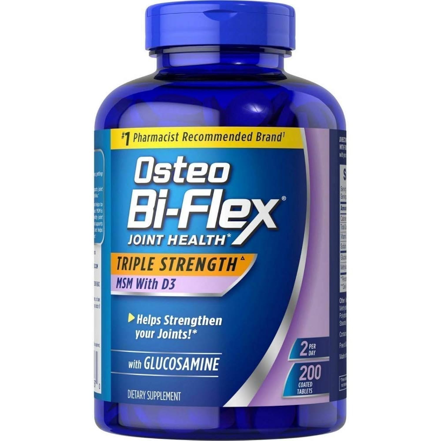 Osteo Bi-Flex envase frontal mostrando 200 tabletas y beneficios de movilidad