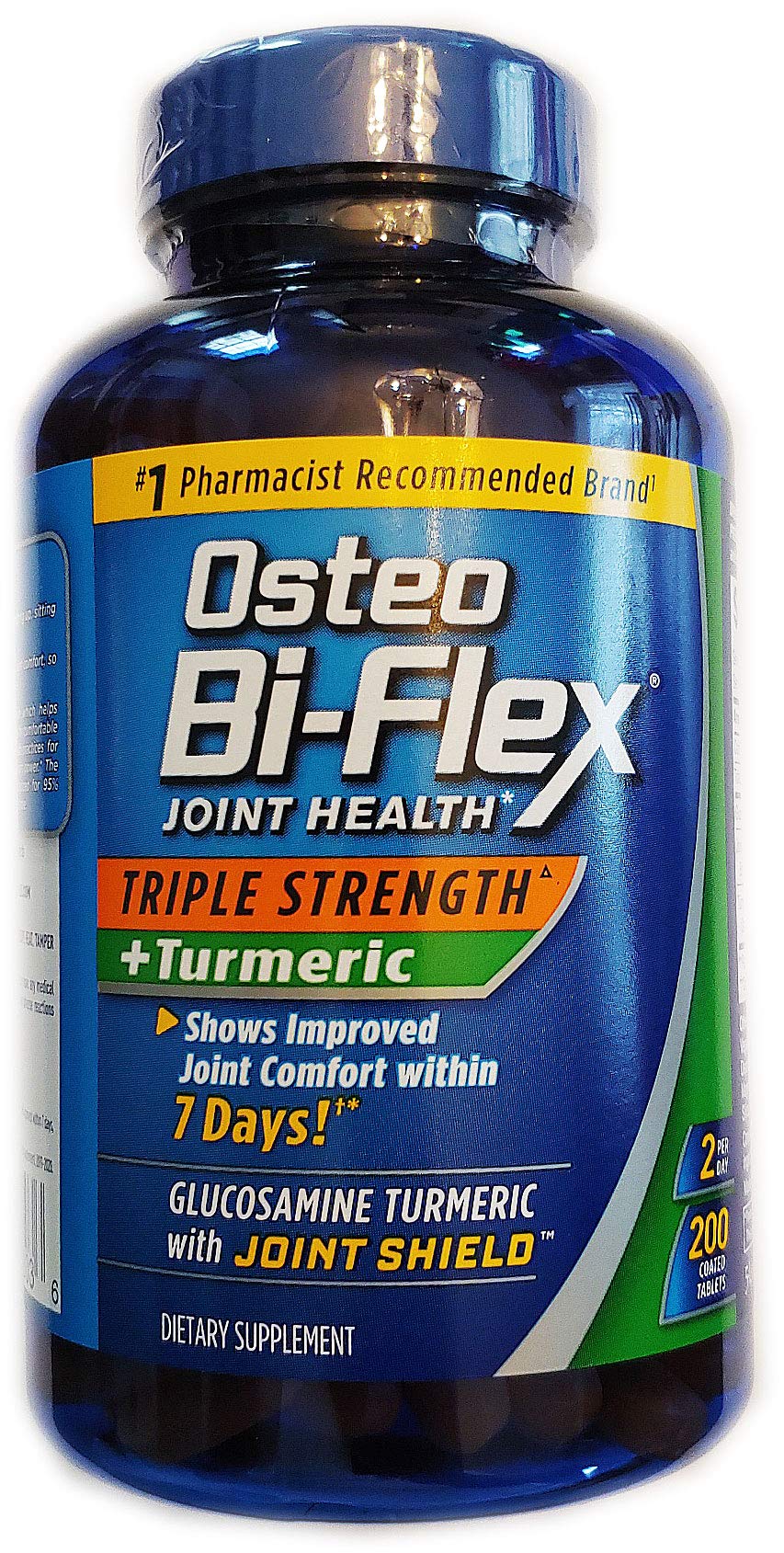 Osteo Bi-Flex envase frontal mostrando 200 tabletas y beneficios para movilidad