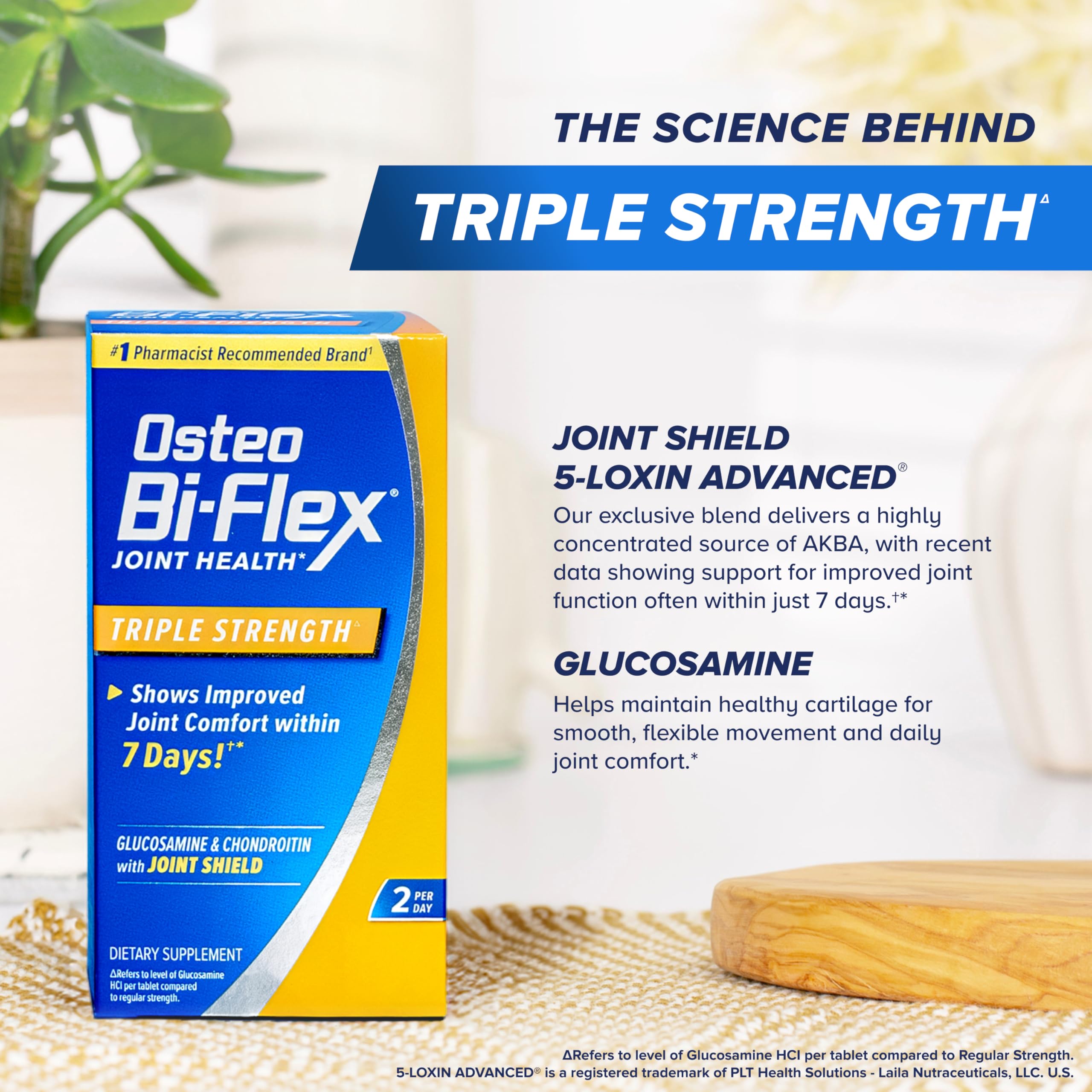 Osteo Bi-Flex persona activa usando suplemento para mantener movilidad