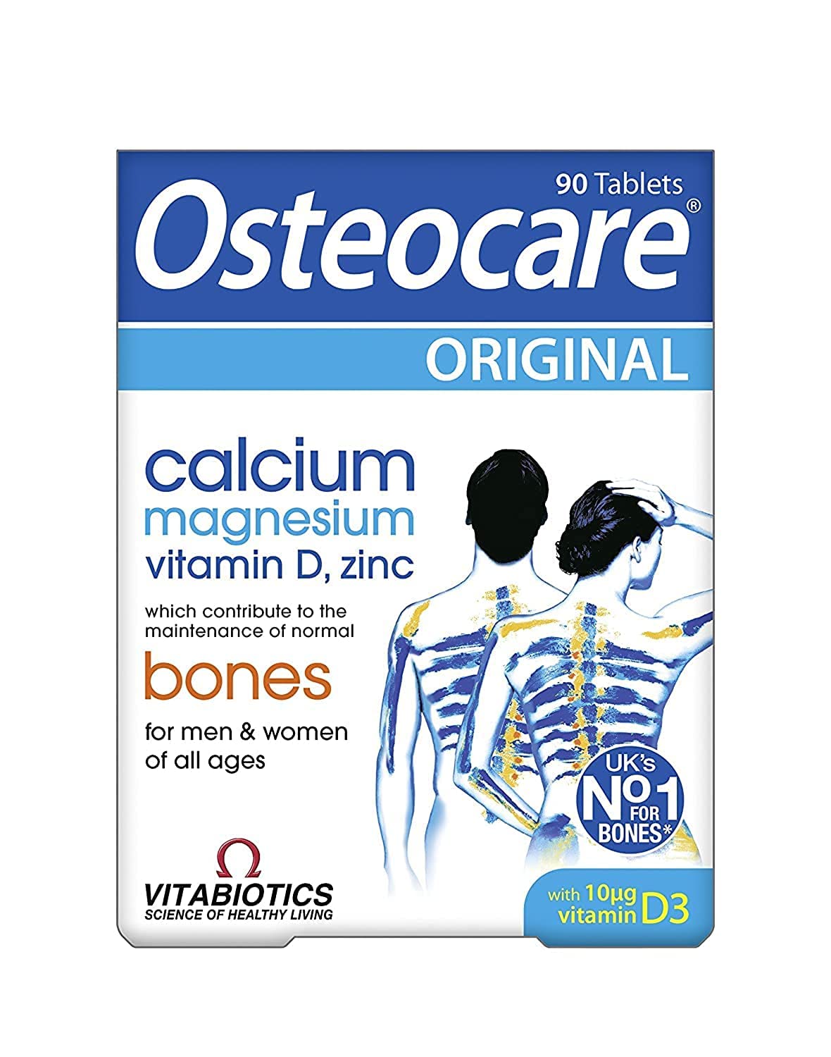 Osteocare frontal del envase mostrando la marca y beneficios óseos