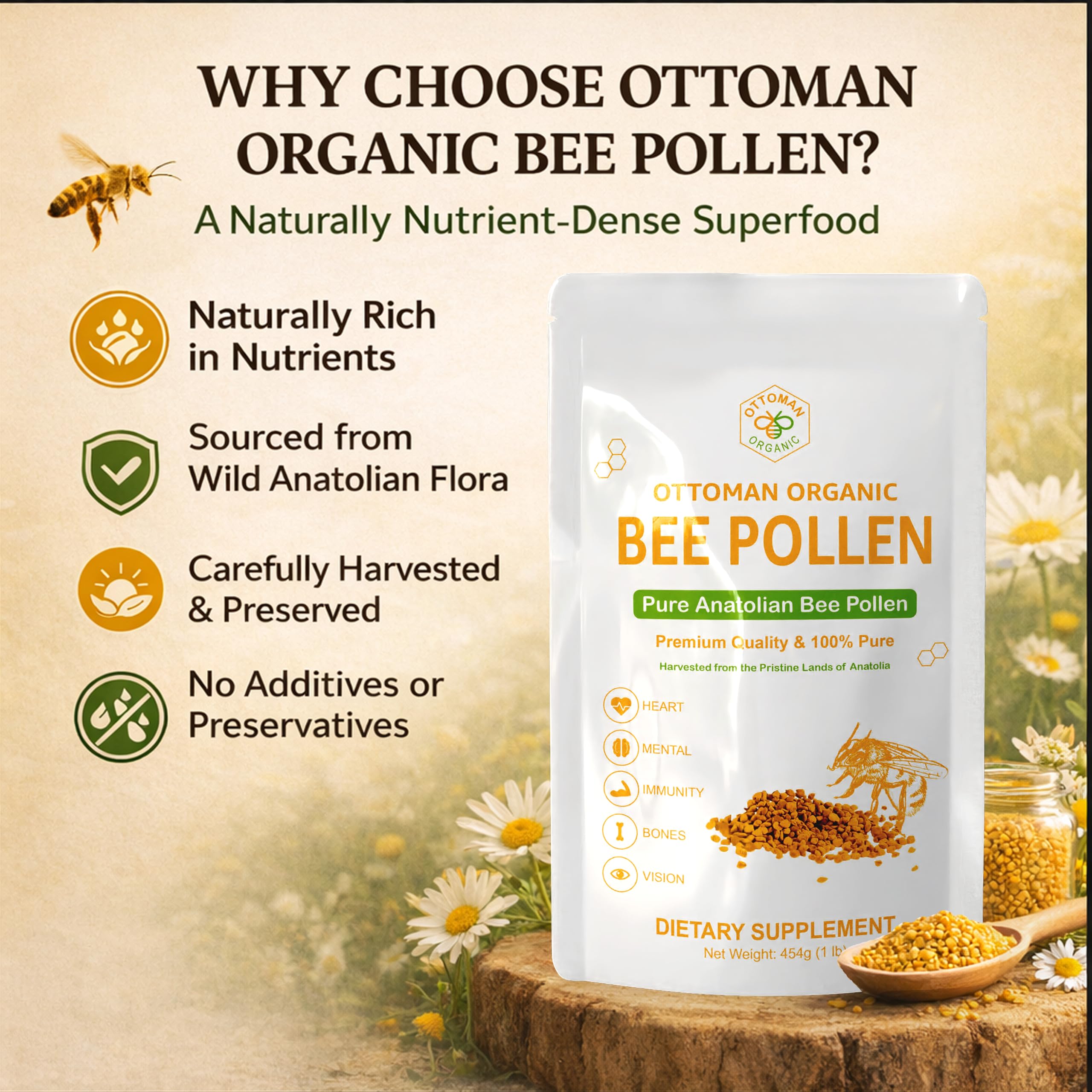ottoman organic polen mezclado en smoothie aportando energía saludable