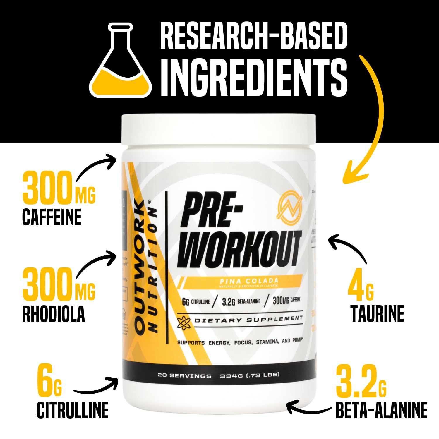Outwork Nutrition vaso preparado antes del entrenamiento para energía y enfoque inmediato