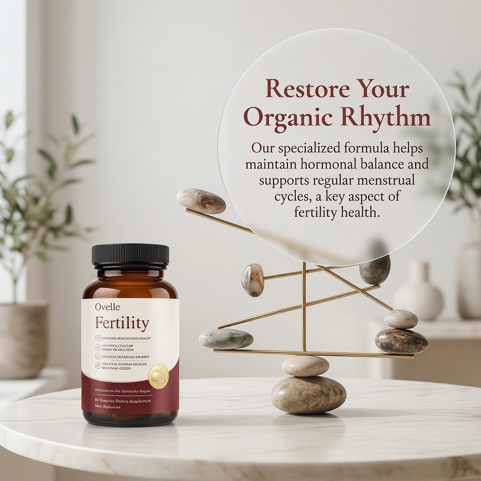 OVELLE FERTILITY etiqueta con lista de ingredientes, beneficio: transparencia y claridad informativa