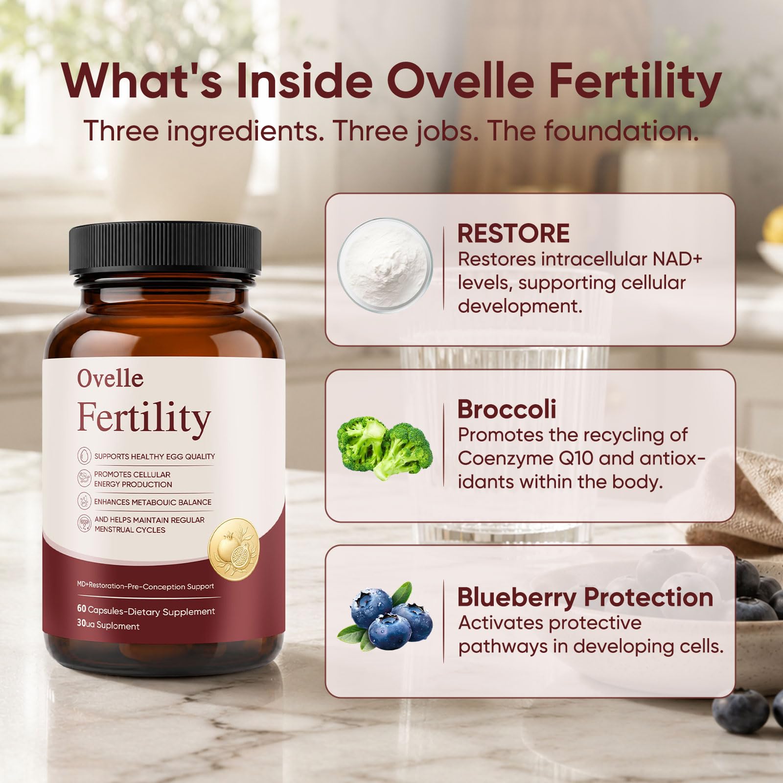 OVELLE FERTILITY primer plano de la textura de la cápsula, beneficio: aspecto vegetal y puro