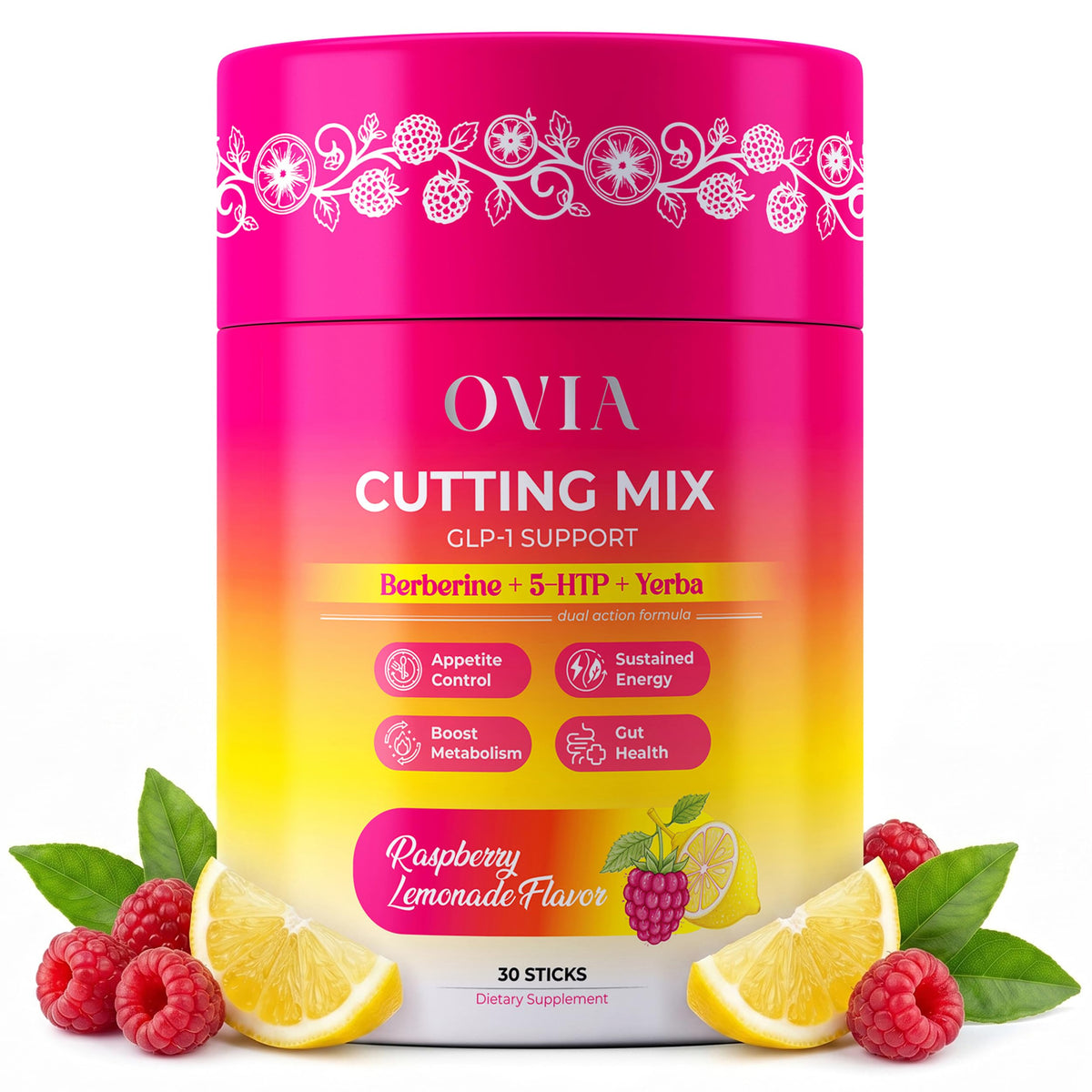 OVIA empaque frontal sabor raspberry lemonade mostrando fácil uso