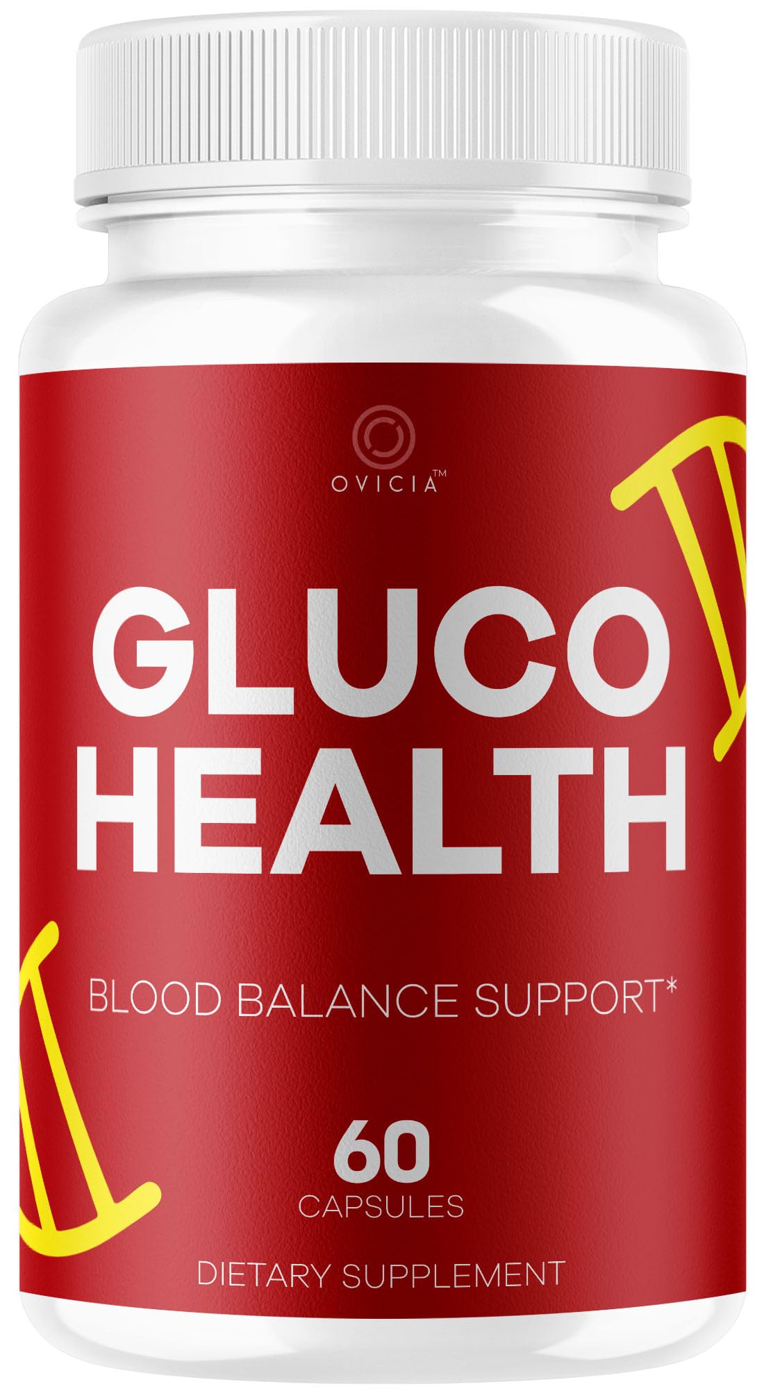 OVICIA frasco Gluco Health frontal mostrando el envase y beneficio de apoyo diario