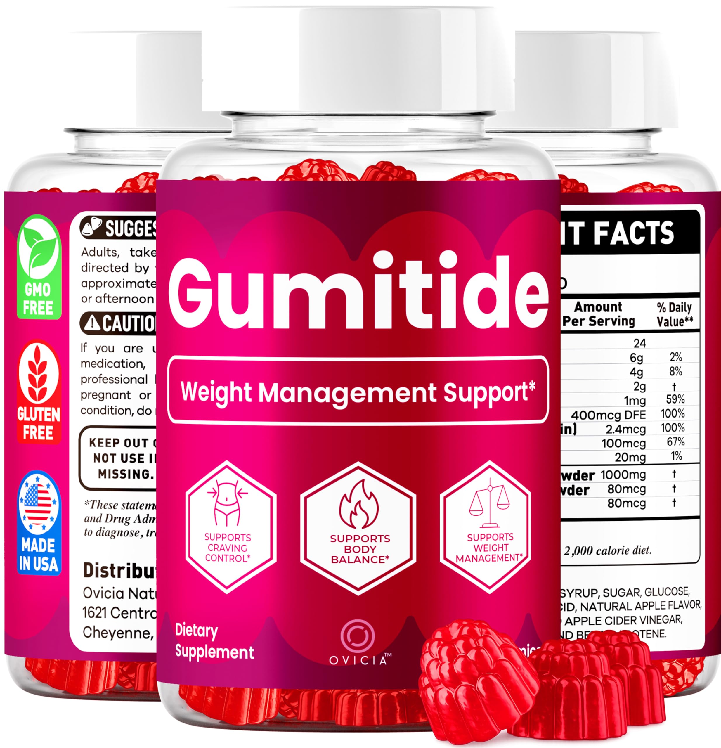 Sello GMP y montaje de fábrica donde OVICIA elabora Gumitide Gummies con control de calidad