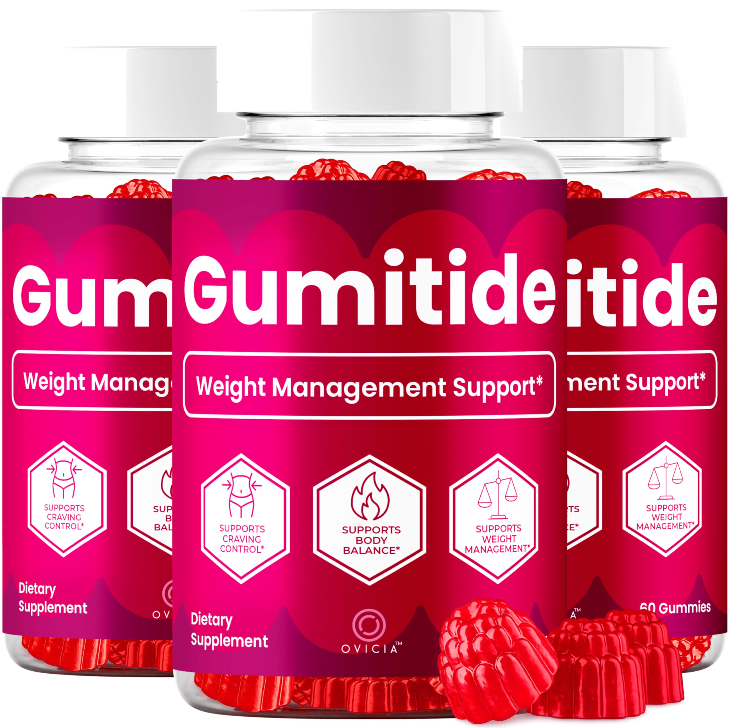 OVICIA gomitide gummies vista frontal, envase claro y práctico