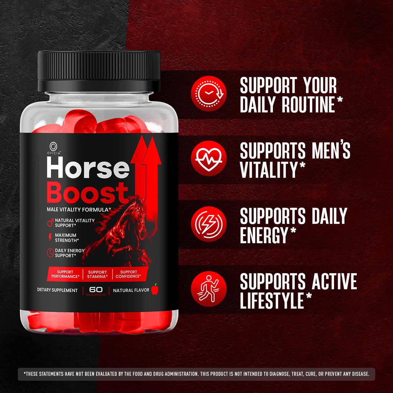 OVICIA cinco frascos de Horse Boost Gummies juntos para suministro prolongado