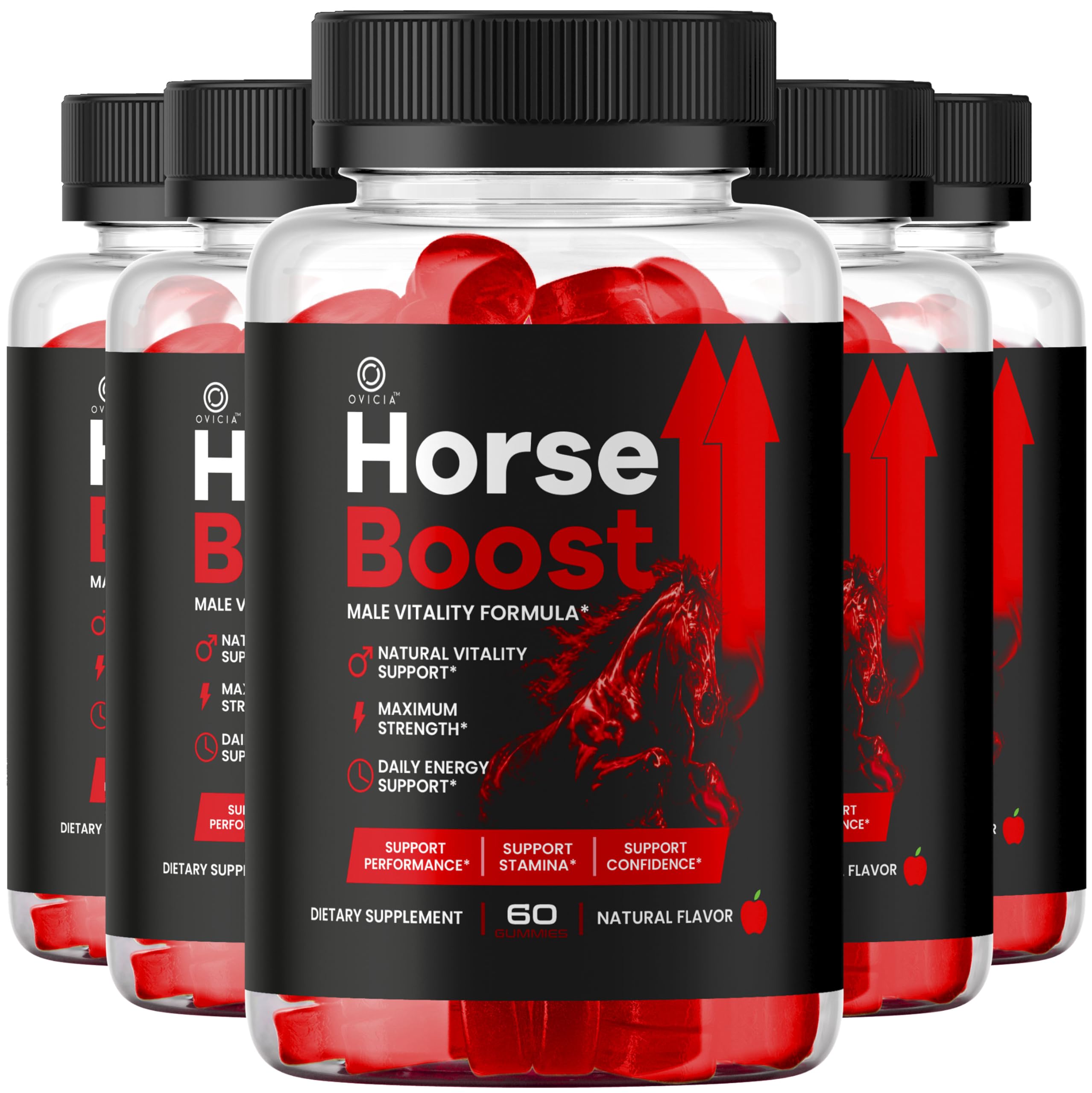 OVICIA frasco frontal de Horse Boost Gummies mostrando etiqueta y cantidad