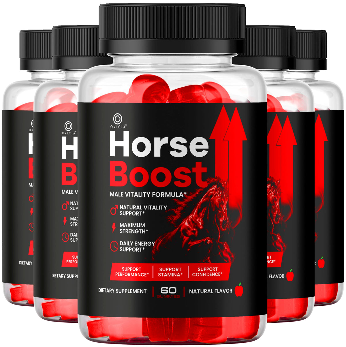 OVICIA frasco frontal de Horse Boost Gummies mostrando etiqueta y cantidad