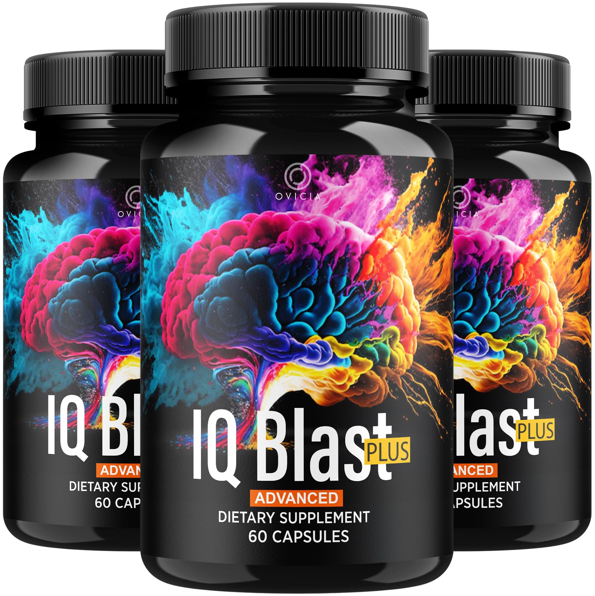 OVICIA IQ Blast Plus frontal del envase mostrando paquete de tres frascos y beneficios