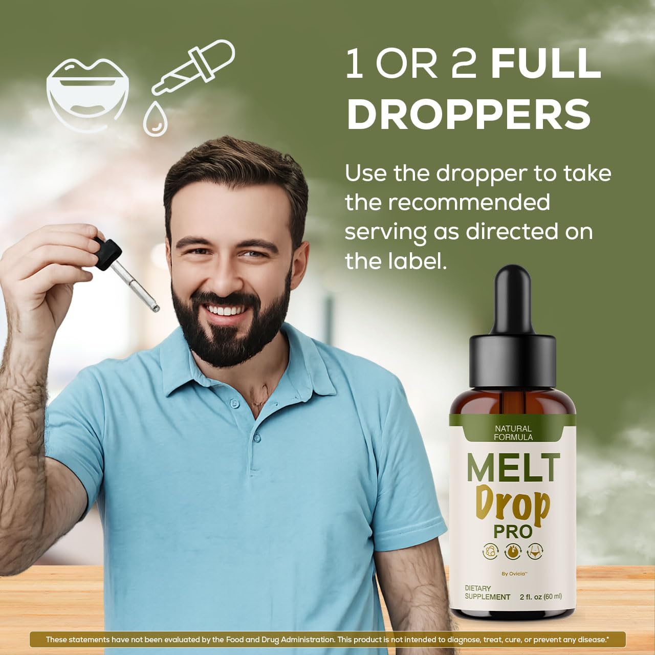 OVICIA Melt Drops Pro botella en mano, tamaño manejable para uso diario
