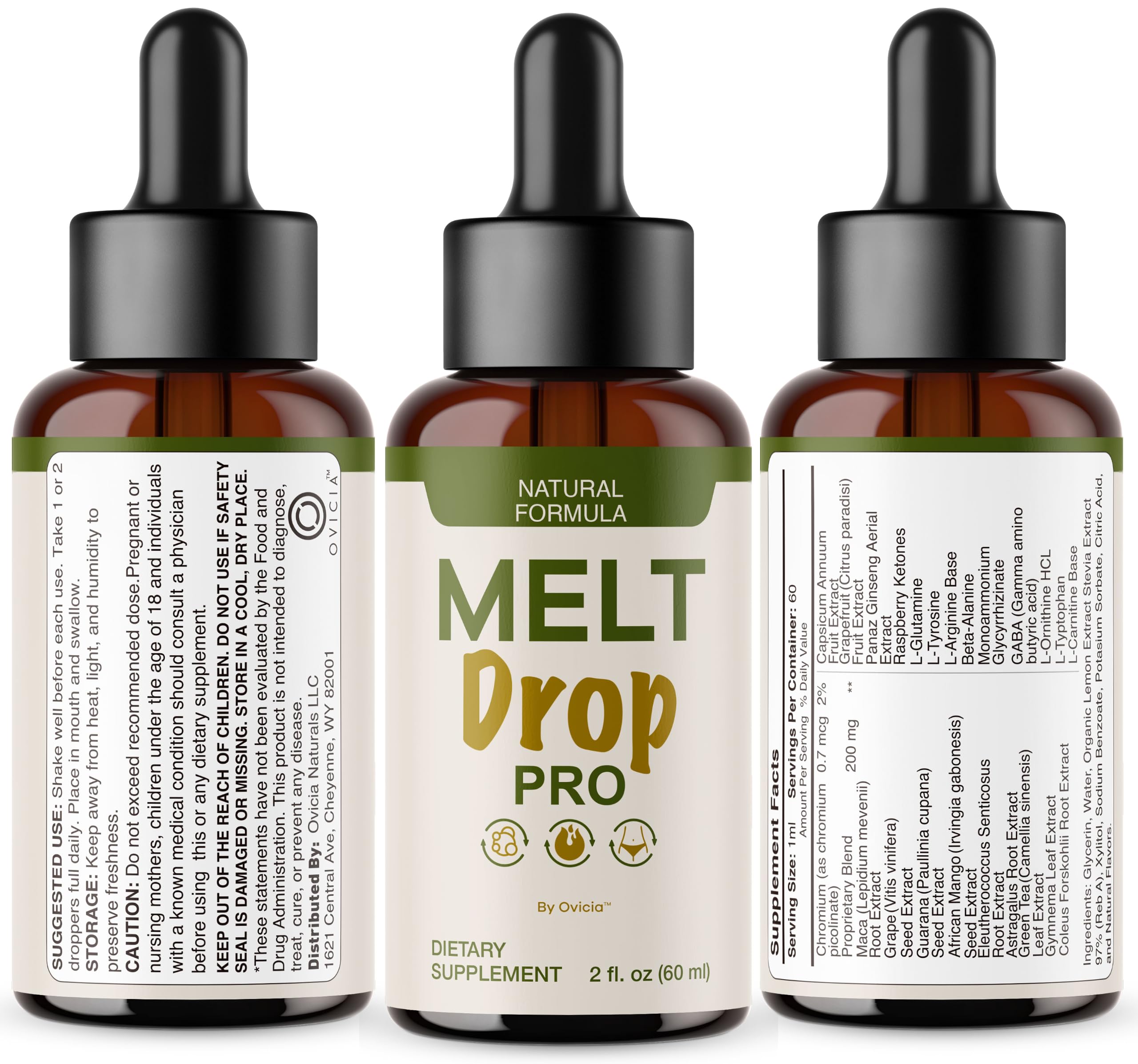 OVICIA Melt Drops Pro etiqueta nutricional para información transparente