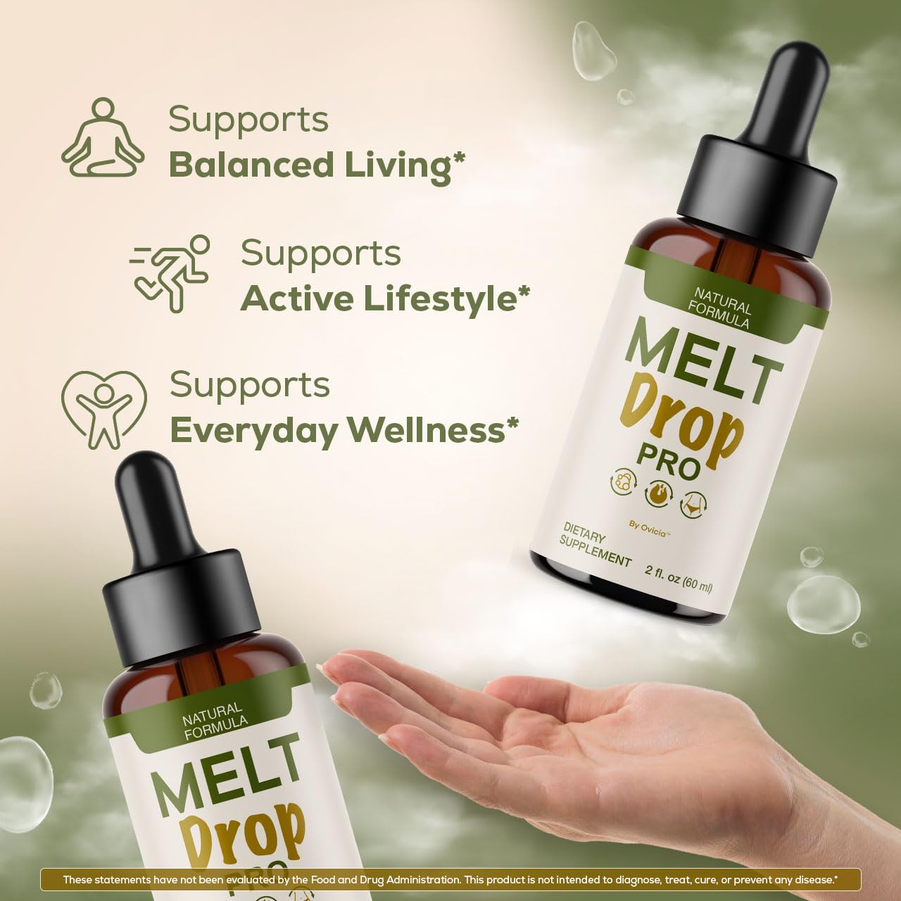 OVICIA Melt Drops Pro gotero y textura líquida para dosificación precisa